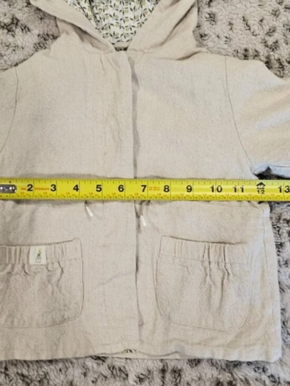 Zara Baby Hooded Beige Cotton Jacket Floral Lining Spring Fall SZ 2-3 Years